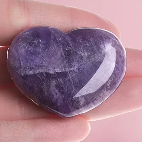 Genuine Purple Big 45mm Amethyst Heart Love GemStone Palm Gem Worry Stone New - Picture 1 of 5